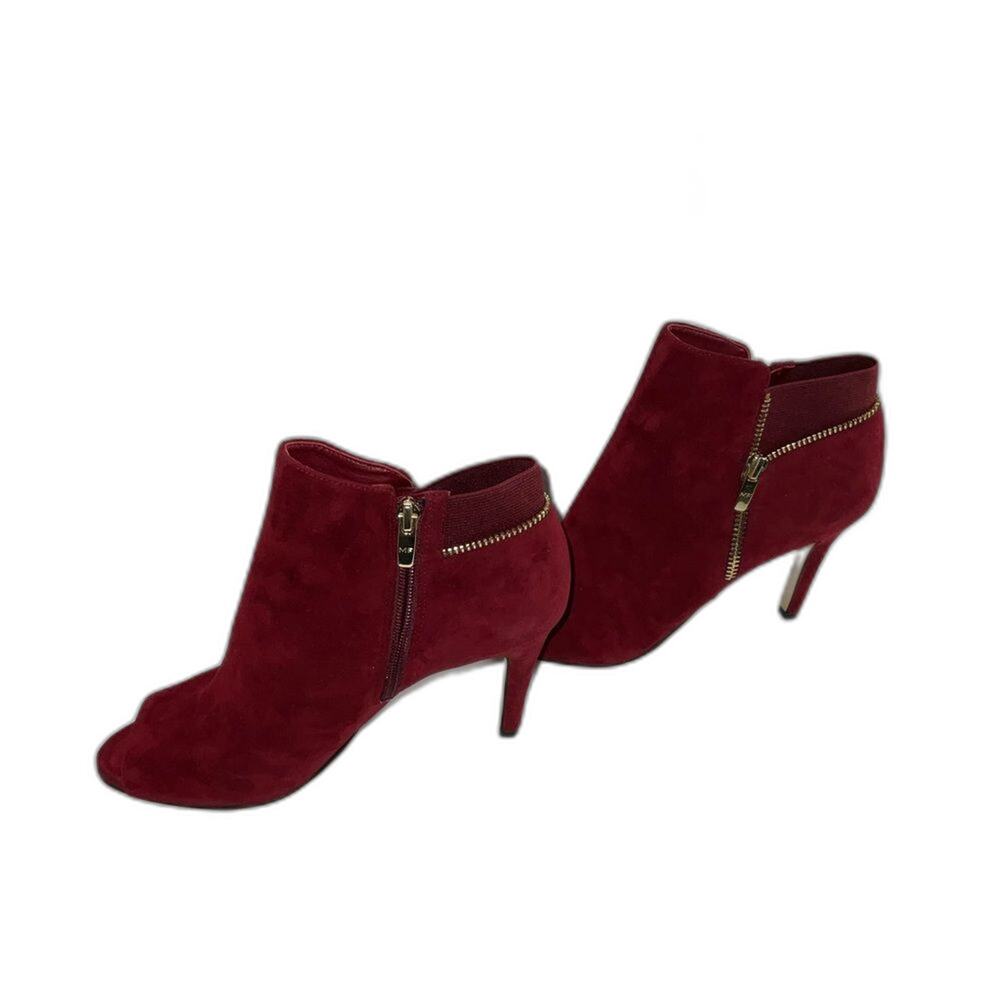 Marc Fisher Zipper Red Burgundy and Gold Suede Peeptoe Booties Size 9.5